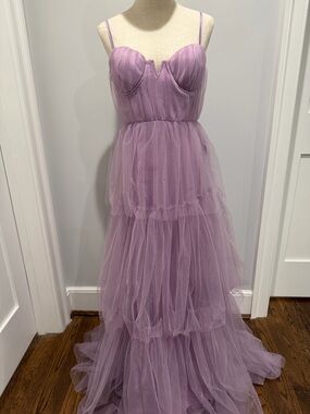Lulus Lavender Tulle Maxi Dress Bustier Tiered Formal Dress Size Medium NWT